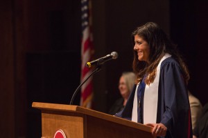 The Sally McDonnell Barksdale Honors College 2016 Senior Presentations- Sara Kiparizoska gives the graduates their charge. Photo by Kevin Bain/Ole Miss Communications