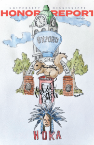 Cover of the 2023 Honors Report featuring "Oxford Totem" watercolor and black ink by Tiffany Hershfelt