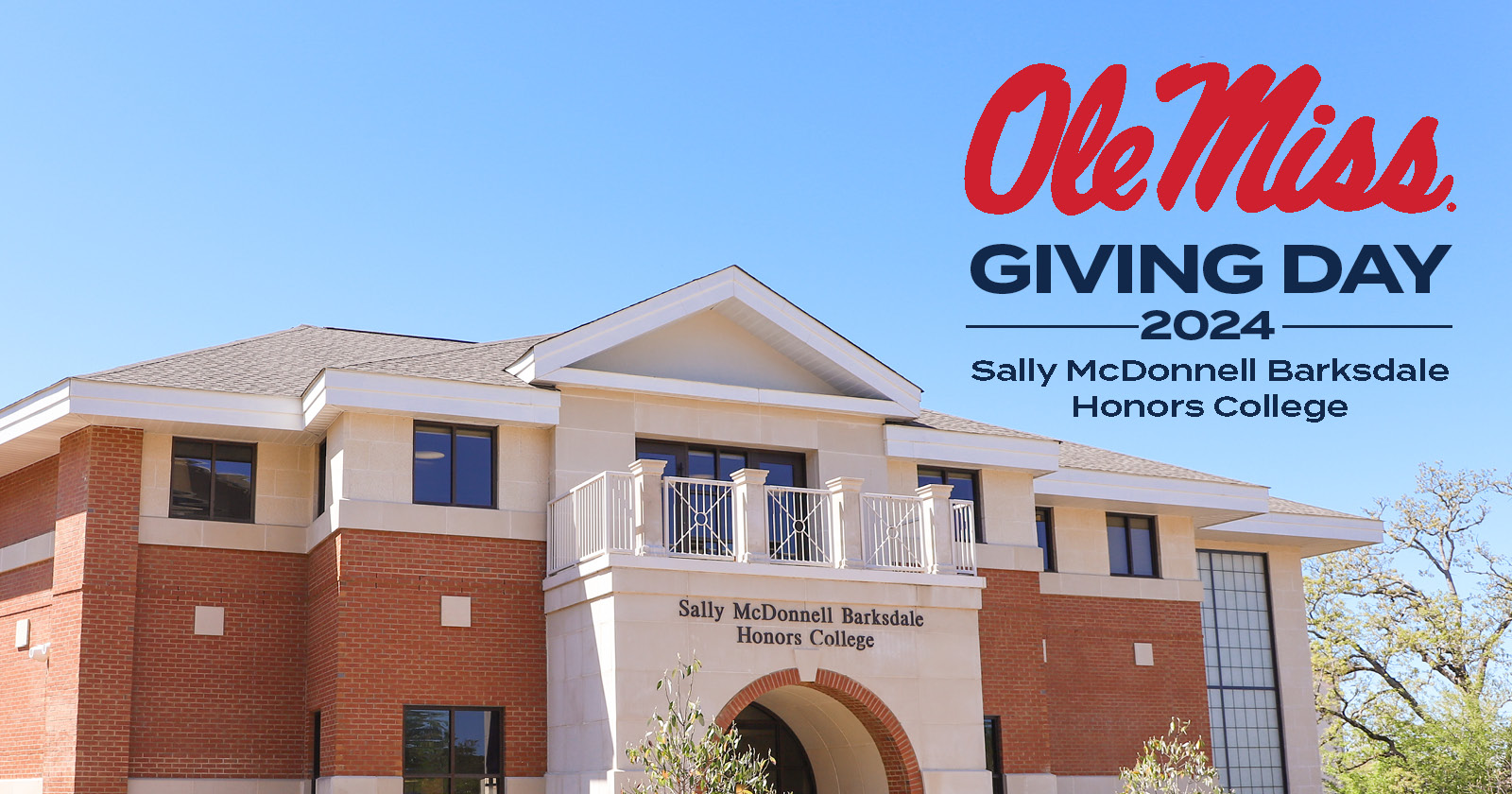 Picture of the SMBHC building with Ole Miss Giving Day 2024 April 9